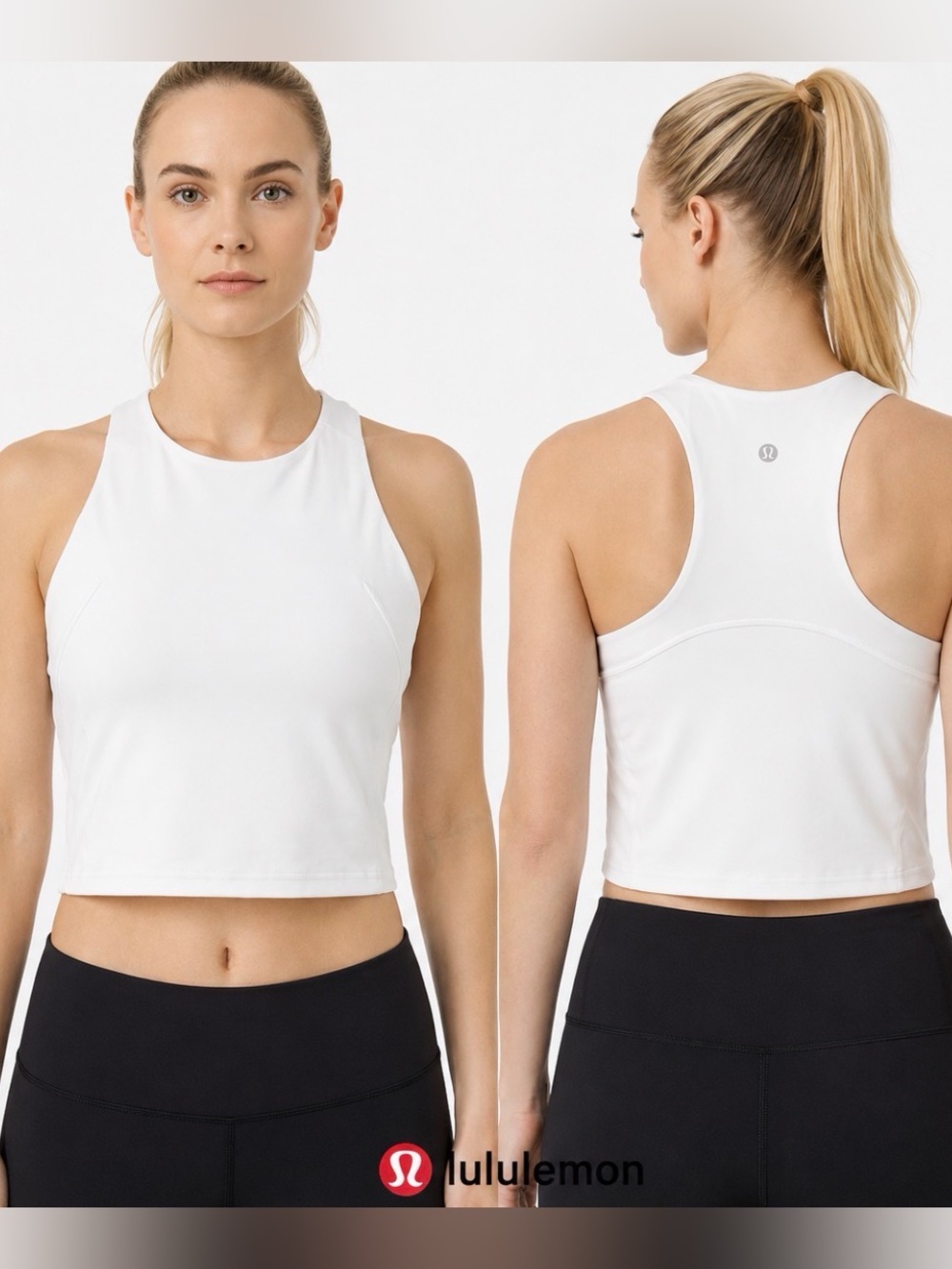Lululemon White Longline Sports Bra Cropped Tank Size 12 Built In Bra Yoga Gym